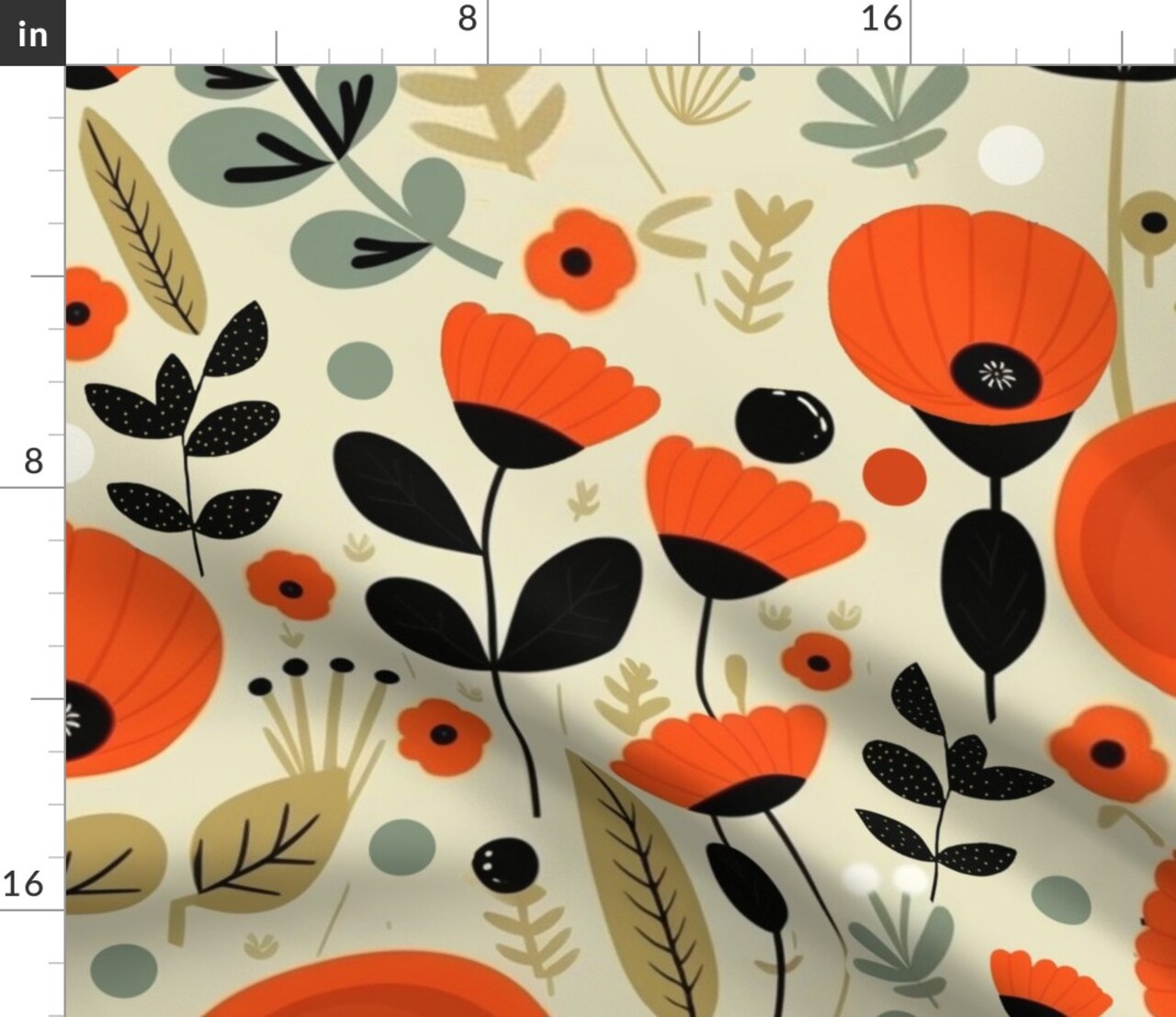 Mid Century Floral Retro Orange Atomic Botanical 1950S 1960S Look Custom Printed Fabric by Spoonflower Various Fabrics by the Yard or Fat Quarter